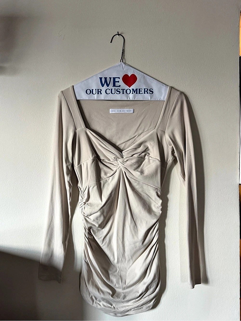Susana Monaco Long Sleeve Knot Dress Beige Like New